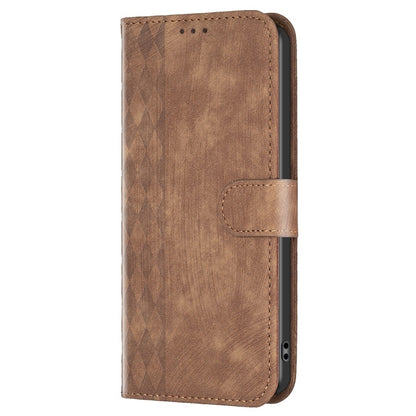 For Xiaomi Redmi 9C Plaid Embossed Leather Phone Case(Brown) - Xiaomi Cases by buy2fix | Online Shopping UK | buy2fix