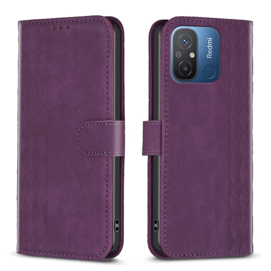 For Xiaomi Redmi 12C Plaid Embossed Leather Phone Case(Purple) - Xiaomi Cases by buy2fix | Online Shopping UK | buy2fix