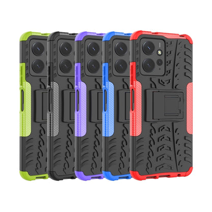 For Xiaomi Redmi Note 12 4G Global Tire Texture TPU + PC Phone Case with Holder(Blue) - Note 12 Cases by buy2fix | Online Shopping UK | buy2fix