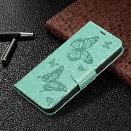 For Xiaomi Redmi 12 4G Two Butterflies Embossing Leather Phone Case(Green) - Xiaomi Cases by buy2fix | Online Shopping UK | buy2fix