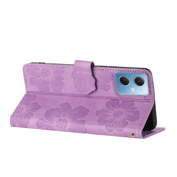 For Xiaomi Redmi Note 12 5G Flower Embossing Pattern Leather Phone Case(Purple) - Note 12 Cases by buy2fix | Online Shopping UK | buy2fix