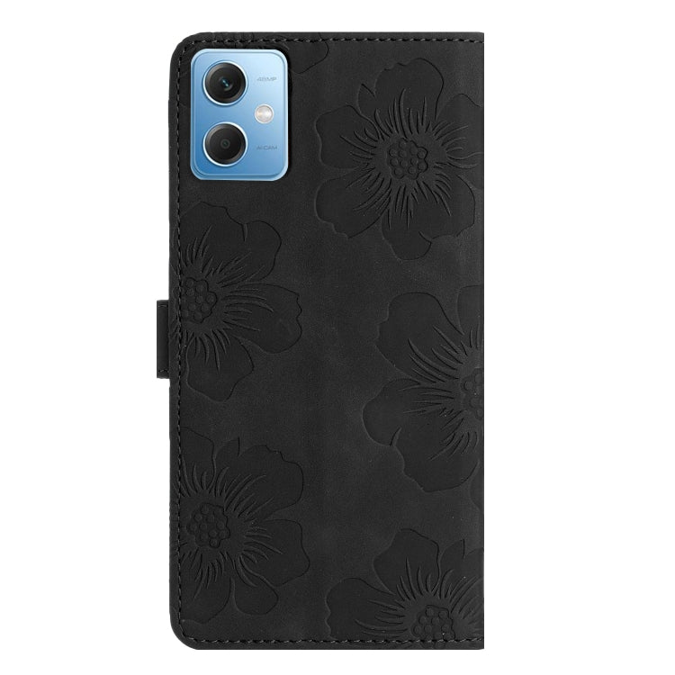 For Xiaomi Redmi Note 12 5G Flower Embossing Pattern Leather Phone Case(Black) - Note 12 Cases by buy2fix | Online Shopping UK | buy2fix
