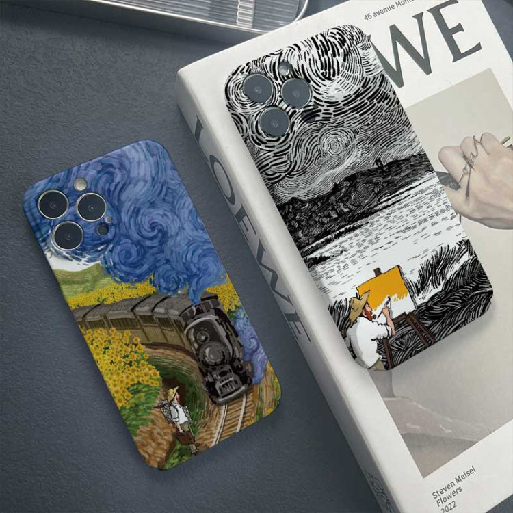 For iPhone 13 mini Precise Hole Oil Painting Pattern PC Phone Case(Handcart) - iPhone 13 mini Cases by buy2fix | Online Shopping UK | buy2fix