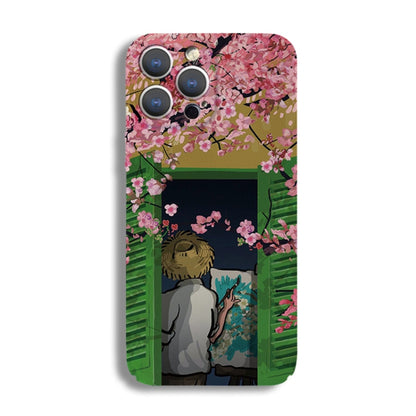 For iPhone 8 Plus / 7 Plus Precise Hole Oil Painting Pattern PC Phone Case(Peach Blossom) - More iPhone Cases by buy2fix | Online Shopping UK | buy2fix