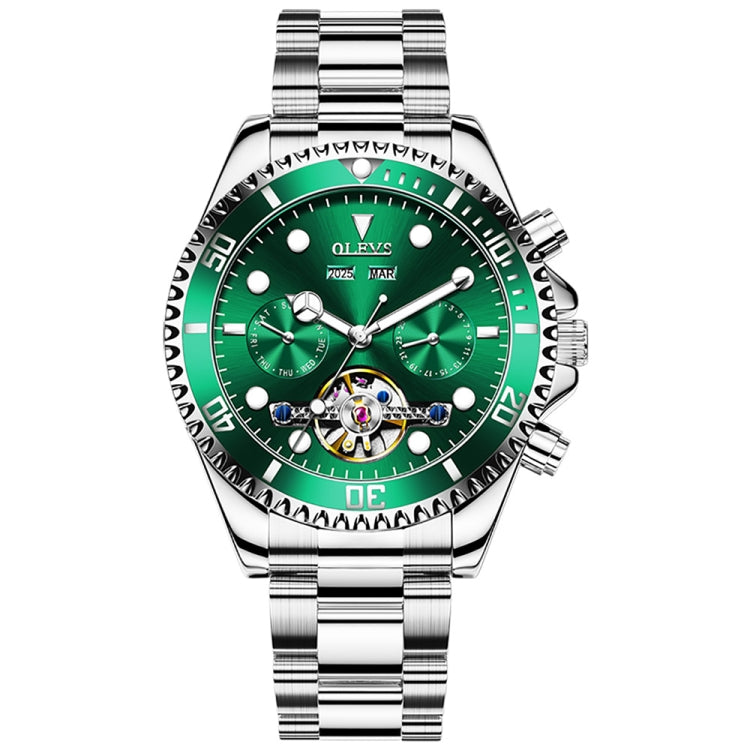 OLEVS 6605 Men Multifunctional Waterproof Mechanical Watch(Green) - Metal Strap Watches by OLEVS | Online Shopping UK | buy2fix