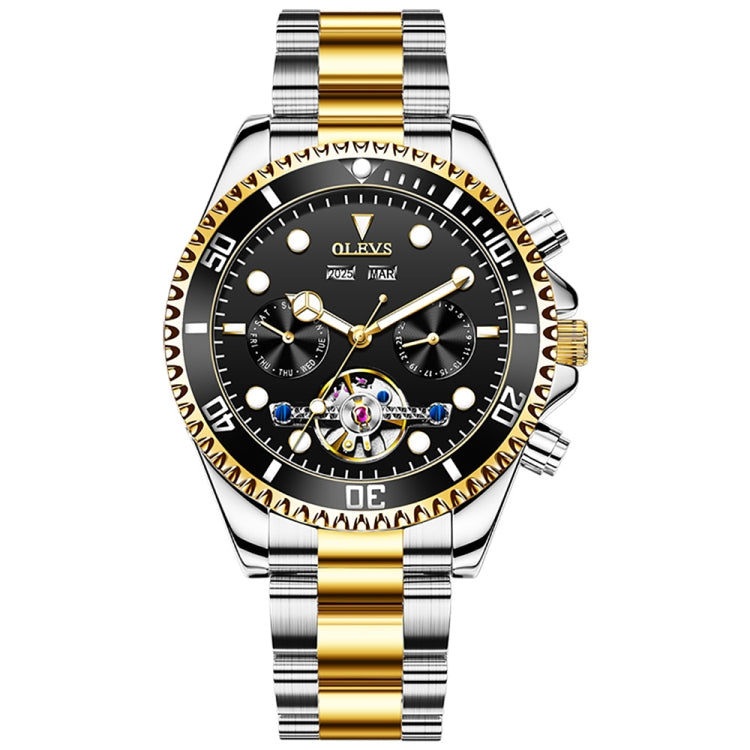 OLEVS 6605 Men Multifunctional Waterproof Mechanical Watch(Black + Gold) - Metal Strap Watches by OLEVS | Online Shopping UK | buy2fix