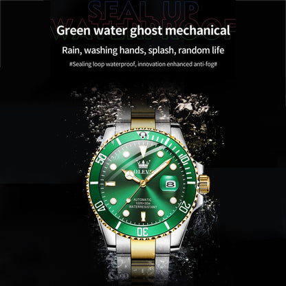 OLEVS 6650 Men Luminous Waterproof Mechanical Watch(Green + Gold) - Metal Strap Watches by OLEVS | Online Shopping UK | buy2fix