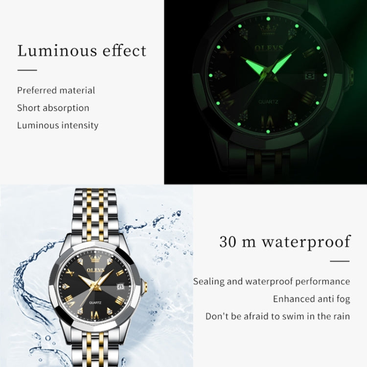 OLEVS 9931 Women Butterfly Buckle Luminous Waterproof Quartz Watch(Black + Gold) - Metal Strap Watches by OLEVS | Online Shopping UK | buy2fix