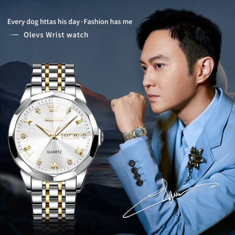 OLEVS 9931 Men Luminous Waterproof Quartz Watch(White + Gold) - Metal Strap Watches by OLEVS | Online Shopping UK | buy2fix