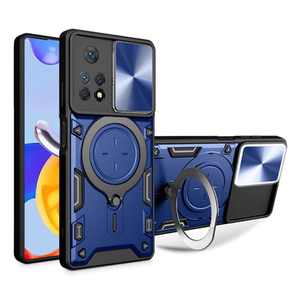 For Xiaomi Redmi Note 11 Pro CD Texture Sliding Camshield Magnetic Holder Phone Case(Blue) - Redmi Note 11 Pro Case by buy2fix | Online Shopping UK | buy2fix