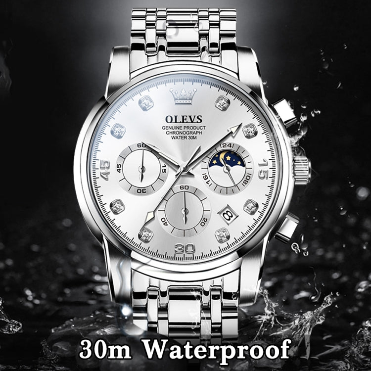 OLEVS 2889 Men Multifunctional Luminous Waterproof Quartz Watch(White) - Metal Strap Watches by OLEVS | Online Shopping UK | buy2fix