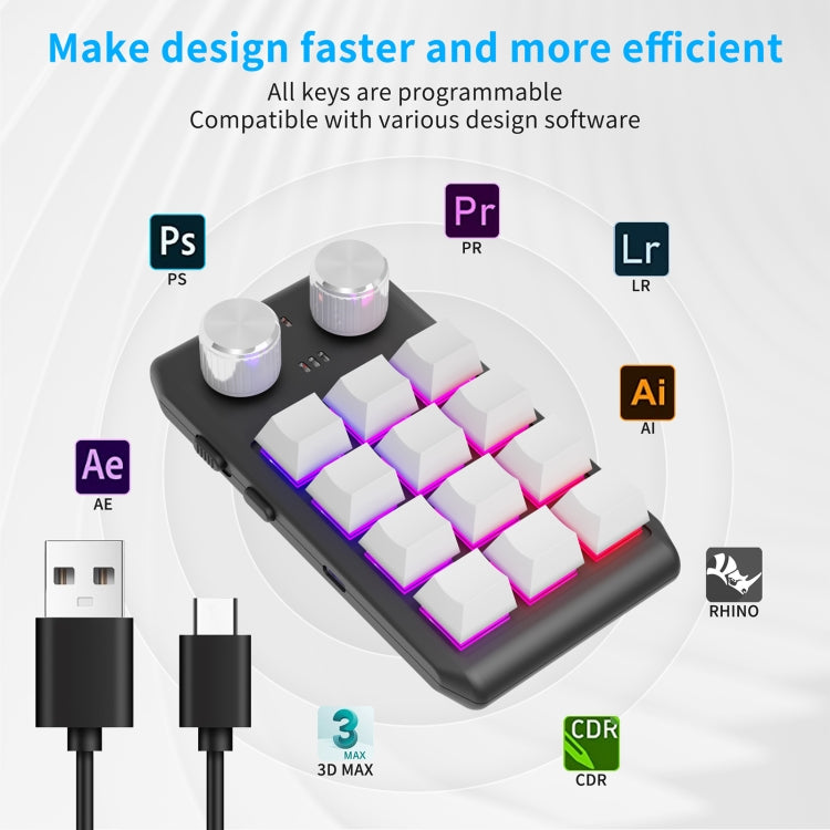 USB Wired 12KV2 MOLD Mini Mechanical 12 Keys 2 Knob Custom Programming Keyboard(White) - Mini Keyboard by buy2fix | Online Shopping UK | buy2fix