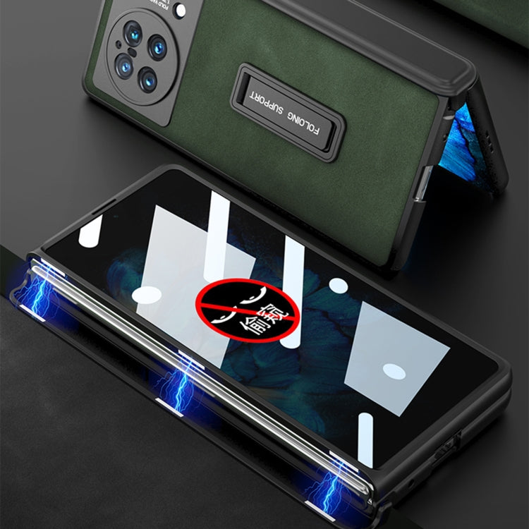 For vivo X Fold GKK Integrated Peep-proof Fold Full Coverage Leather Phone Case with Holder(Green) - vivo Cases by GKK | Online Shopping UK | buy2fix