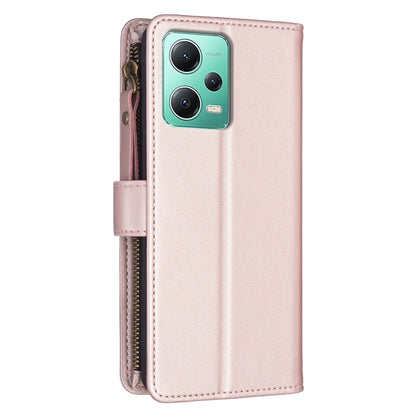For Xiaomi Redmi Note 12 5G 9 Card Slots Zipper Wallet Leather Flip Phone Case(Rose Gold) - Note 12 Cases by buy2fix | Online Shopping UK | buy2fix