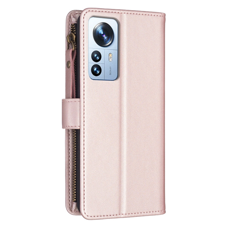 For Xiaomi 12 Pro 9 Card Slots Zipper Wallet Leather Flip Phone Case(Rose Gold) - 12 Pro Cases by buy2fix | Online Shopping UK | buy2fix