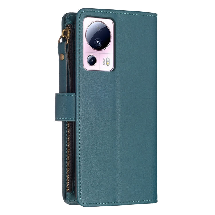 For Xiaomi 13 Lite 9 Card Slots Zipper Wallet Leather Flip Phone Case(Green) - 13 Lite Cases by buy2fix | Online Shopping UK | buy2fix