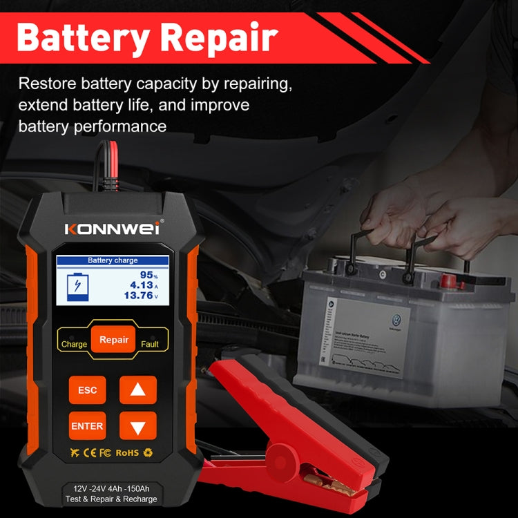 KONNWEI KW520 12V / 24V 3 in 1 Car Battery Tester with Detection & Repair & Charging Function(EU Plug) - Code Readers & Scan Tools by KONNWEI | Online Shopping UK | buy2fix