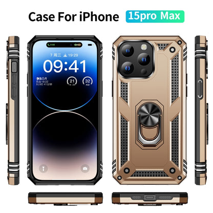 For iPhone 15 Pro Max Shockproof TPU + PC Phone Case with Holder(Gold) - iPhone 15 Pro Max Cases by buy2fix | Online Shopping UK | buy2fix