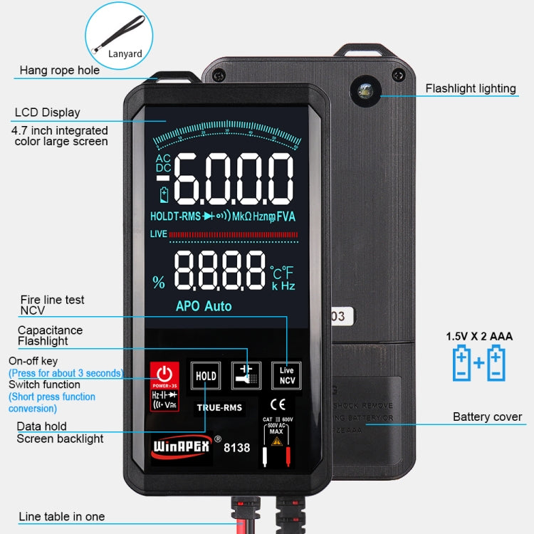 WinAPEX Smart Touch Screen Digital Multimeter, Model:8138 - Digital Multimeter by WinAPEX | Online Shopping UK | buy2fix