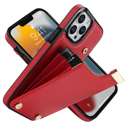 For iPhone 14 Pro Metal Buckle Card Slots Phone Case(Red) - iPhone 14 Pro Cases by buy2fix | Online Shopping UK | buy2fix