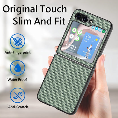 For Samsung Galaxy Z Flip5 Carbon Fiber Fold Back Phone Case(Green) - Galaxy Z Flip5 Cases by buy2fix | Online Shopping UK | buy2fix