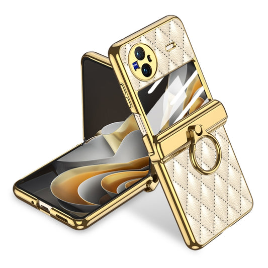 For vivo X Flip GKK Rhombus Pattern Electroplated Leather Phone Case with Ring(Champagne Gold) - vivo Cases by GKK | Online Shopping UK | buy2fix