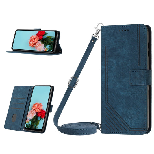 For Infinix Note 30/Note 30 5G Skin Feel Stripe Pattern Leather Phone Case with Lanyard(Blue) - Infinix Cases by buy2fix | Online Shopping UK | buy2fix