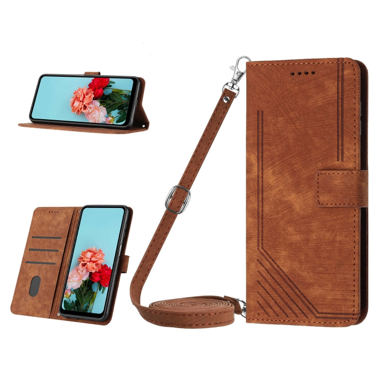 For Infinix Note 30i Skin Feel Stripe Pattern Leather Phone Case with Lanyard(Brown) - Infinix Cases by buy2fix | Online Shopping UK | buy2fix