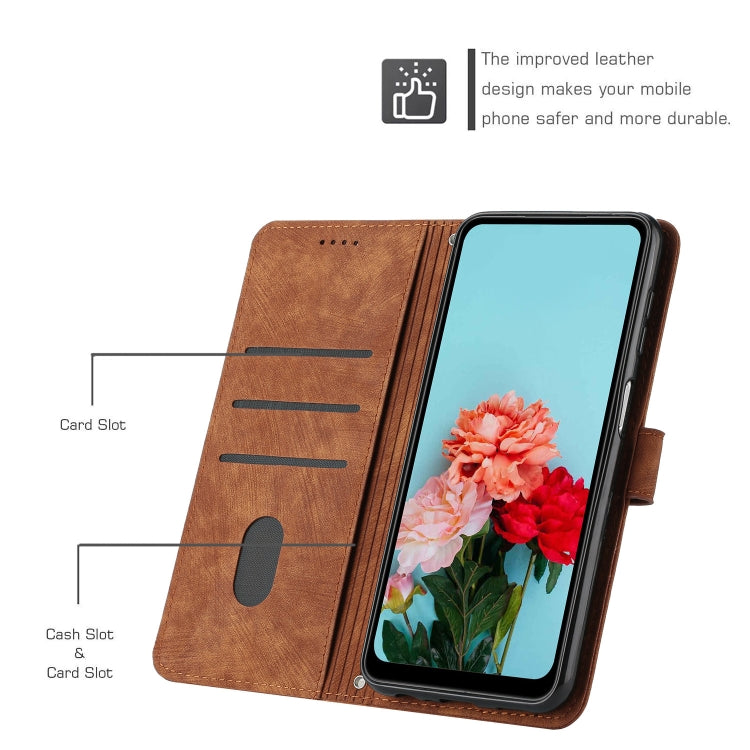 For Infinix Note 30i Skin Feel Stripe Pattern Leather Phone Case with Lanyard(Brown) - Infinix Cases by buy2fix | Online Shopping UK | buy2fix