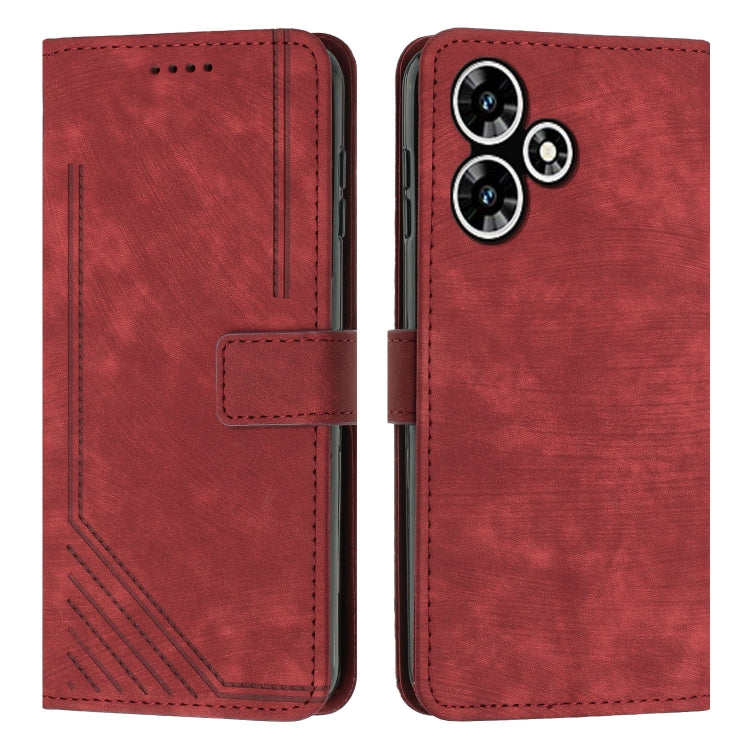 For Infinix Hot 30 Play NFC Skin Feel Stripe Pattern Leather Phone Case with Lanyard(Red) - Infinix Cases by buy2fix | Online Shopping UK | buy2fix