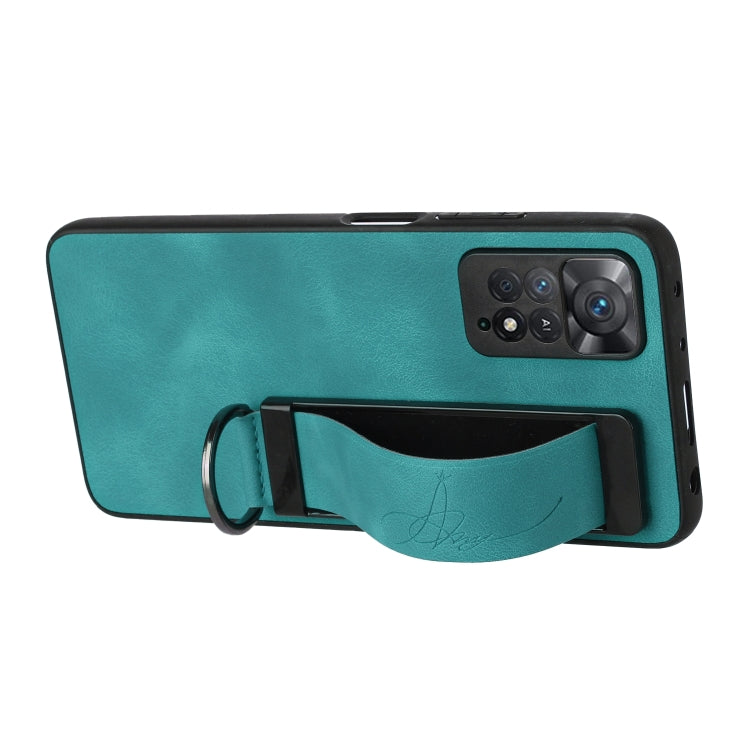 For Xiaomi Redmi Note 11 Pro Wristband Holder Leather Back Phone Case(Green) - Redmi Note 11 Pro Case by buy2fix | Online Shopping UK | buy2fix