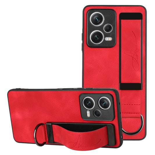 For Xiaomi Redmi Note 12 Pro 5G Global Wristband Holder Leather Back Phone Case(Red) - Note 12 Pro Cases by buy2fix | Online Shopping UK | buy2fix