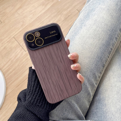 For iPhone 13 Wood Grain TPU Phone Case with Lens Film(Grey) - iPhone 13 Cases by buy2fix | Online Shopping UK | buy2fix