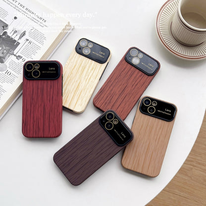 For iPhone 14 Wood Grain TPU Phone Case with Lens Film(Brown) - iPhone 14 Cases by buy2fix | Online Shopping UK | buy2fix