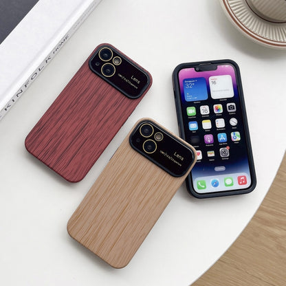 For iPhone 13 Pro Max Wood Grain TPU Phone Case with Lens Film(Beige) - iPhone 13 Pro Max Cases by buy2fix | Online Shopping UK | buy2fix