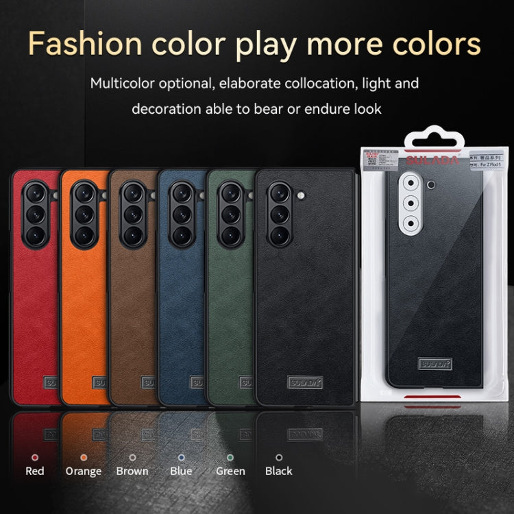 For Samsung Galaxy Z Fold5 SULADA Shockproof TPU + Handmade Leather Phone Case(Orange) - Galaxy Z Fold5 Cases by SULADA | Online Shopping UK | buy2fix