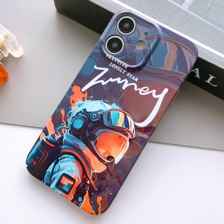 For iPhone 11 Painted Pattern Precise Hole PC Phone Case(Orange Paint Astronaut) - iPhone 11 Cases by buy2fix | Online Shopping UK | buy2fix