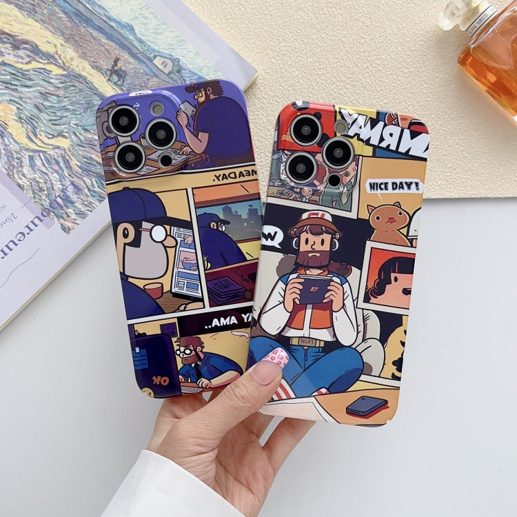 For iPhone 14 Pro Painted Pattern Precise Hole PC Phone Case(Working Comics) - iPhone 14 Pro Cases by buy2fix | Online Shopping UK | buy2fix