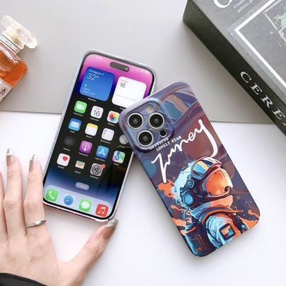 For iPhone 15 Plus Painted Pattern Precise Hole PC Phone Case(Orange Paint Astronaut) - iPhone 15 Plus Cases by buy2fix | Online Shopping UK | buy2fix
