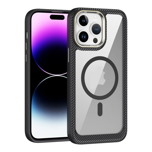 For iPhone 14 Pro MagSafe Carbon Fiber Transparent Back Panel Phone Case(Black) - iPhone 14 Pro Cases by buy2fix | Online Shopping UK | buy2fix