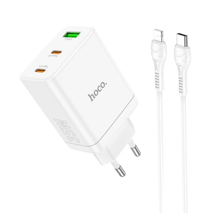 hoco N33 Start PD35W Dual Type-C + USB Charger with Type-C to 8 Pin Cable, EU Plug(White) - USB Charger by hoco | Online Shopping UK | buy2fix