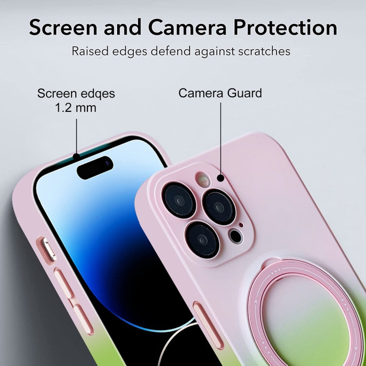 For iPhone 14 Pro MagSafe Holder Gradient TPU Phone Case(Pink Green) - iPhone 14 Pro Cases by buy2fix | Online Shopping UK | buy2fix