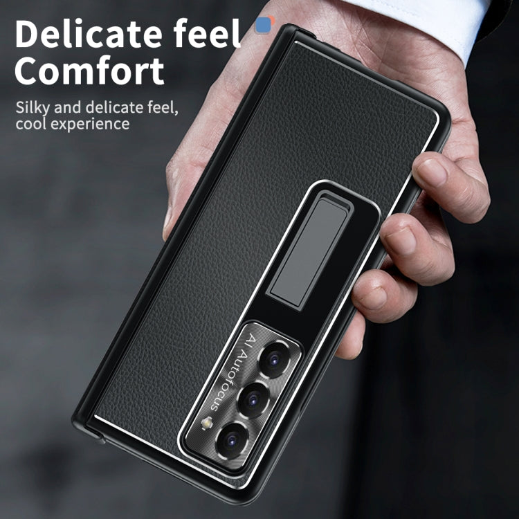 For Samsung Galaxy Z Fold5 Litchi Pattern Magnetic Shell Film Integrated Shockproof Phone Case(Black) - Galaxy Z Fold5 Cases by buy2fix | Online Shopping UK | buy2fix