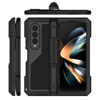 For Samsung Galaxy Z Fold4 LK Metal Shockproof Life Waterproof Dustproof Phone Case with Folding Holder(Black) - Galaxy Z Fold4 5G Cases by buy2fix | Online Shopping UK | buy2fix
