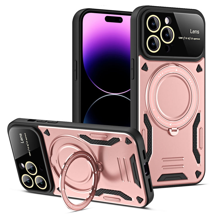 For iPhone 14 Pro Max Large Window MagSafe Holder Phone Case(Rose Gold) - iPhone 14 Pro Max Cases by buy2fix | Online Shopping UK | buy2fix