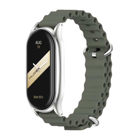 For Xiaomi Mi Band 8 Mijobs Plus Case Marine Silicone Breathable Watch Band(Khaki Green Silver) - Watch Bands by MIJOBS | Online Shopping UK | buy2fix