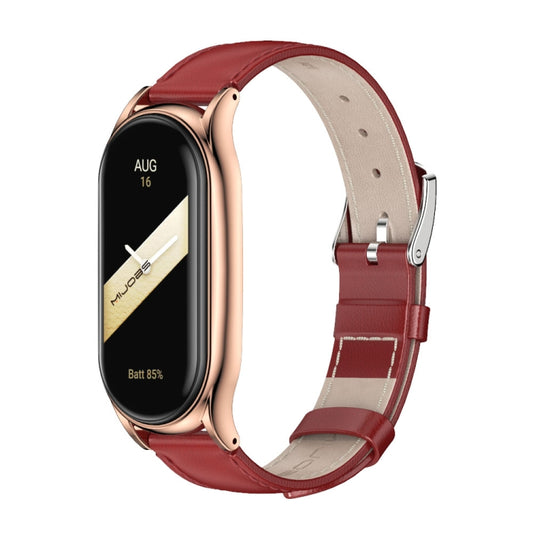 For Xiaomi Mi Band 8 Mijobs Plus Case Genuine Leather Watch Band(Red Rose Gold) - Watch Bands by MIJOBS | Online Shopping UK | buy2fix