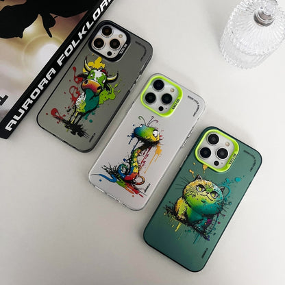 For iPhone 15 Pro Max Double Layer Color Silver Series Animal Oil Painting Phone Case(Happy Rabbit) - iPhone 15 Pro Max Cases by buy2fix | Online Shopping UK | buy2fix