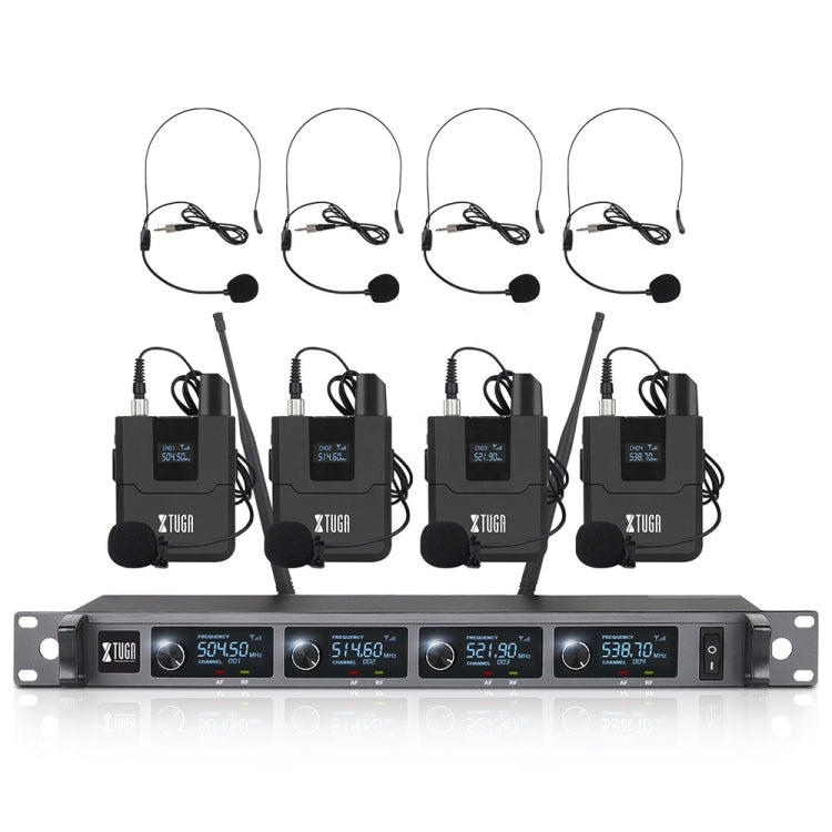 XTUGA A140-B Wireless Microphone System 4 BodyPack Headset Lavalier Microphone(AU Plug) - Microphone by XTUGA | Online Shopping UK | buy2fix