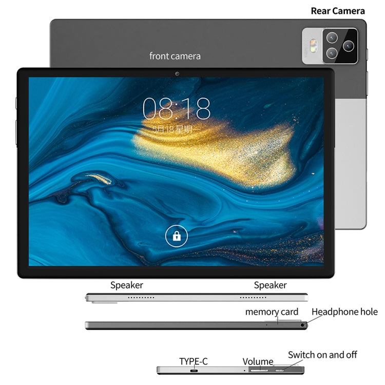 BDF P70 4G LTE Tablet PC 10.1 inch, 8GB+256GB, Android 12 MTK6762 Octa Core, Support Dual SIM, EU Plug(Gold) - BDF by BDF | Online Shopping UK | buy2fix